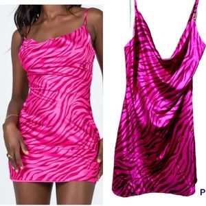 Hot Pink Zebra Slip Dress with Cowl Neck